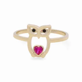 10K Yellow Gold Owl Women's Ring with CZ / Size: 7.5 / Weight: 1.8 GR / DPWR0BO