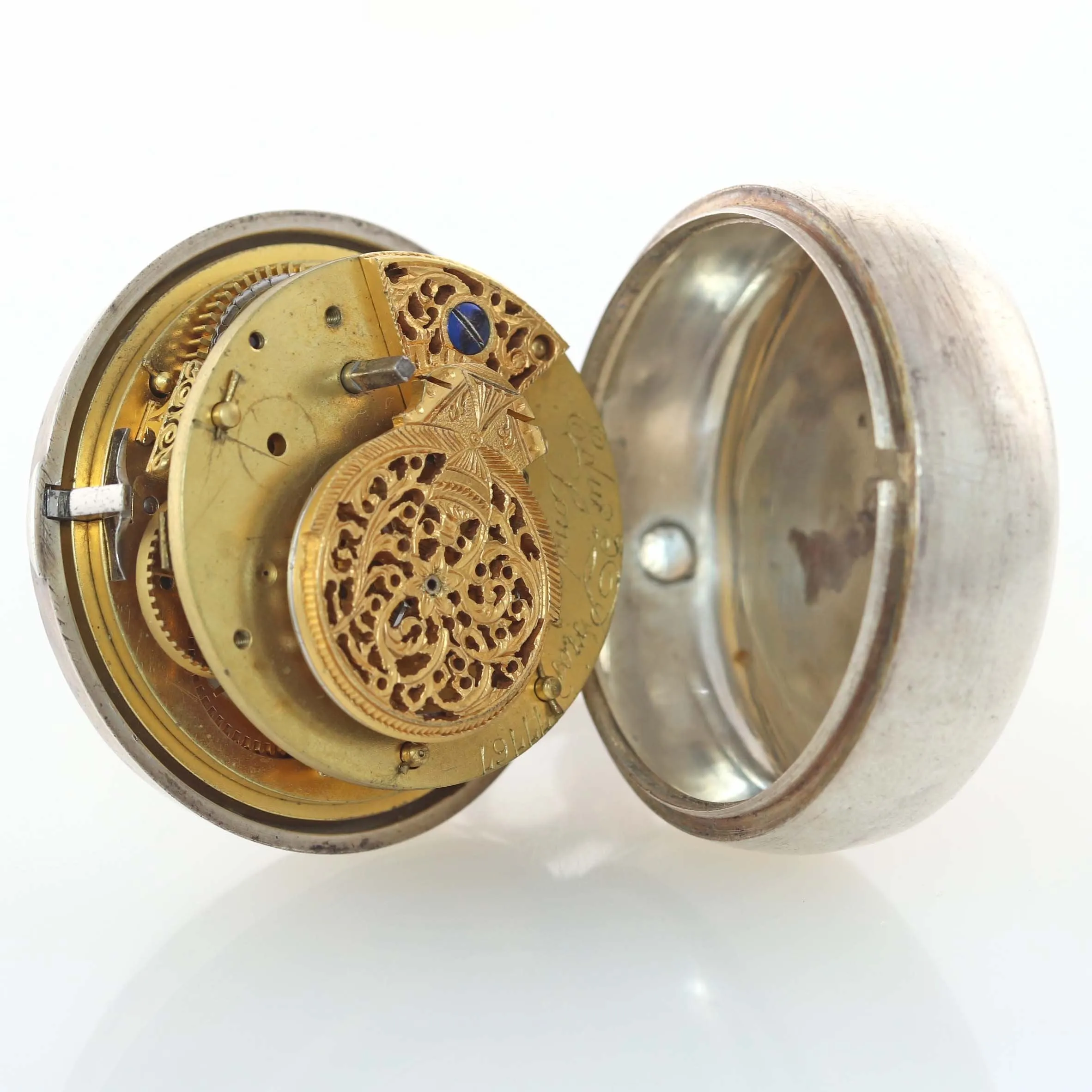 1800s Antique Edward Prior London Silver Triple Case Verge Fusee Pocket Watch