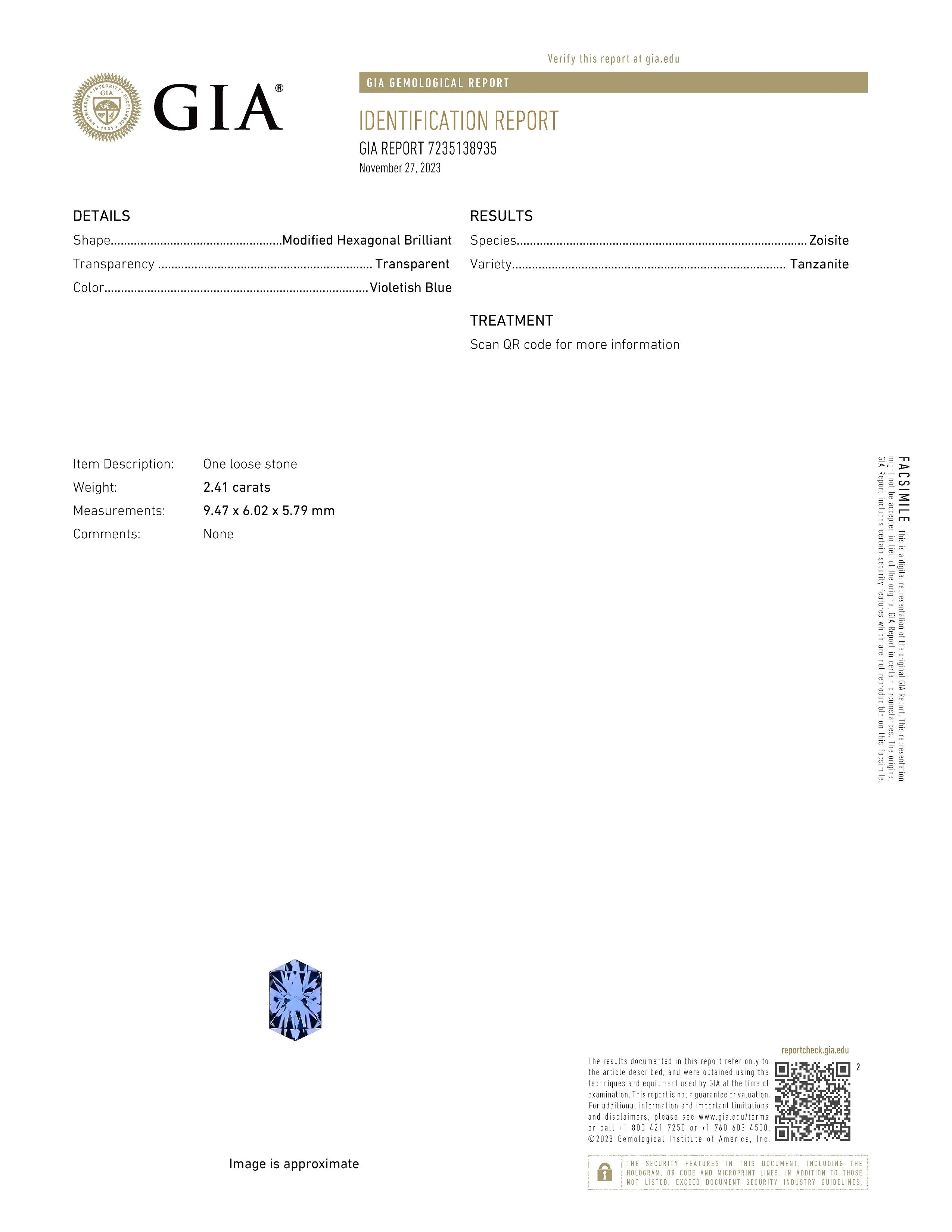 2.41 Carat Lavender Tanzanite Hexagon - 9.45x6mm - Specialty Cut