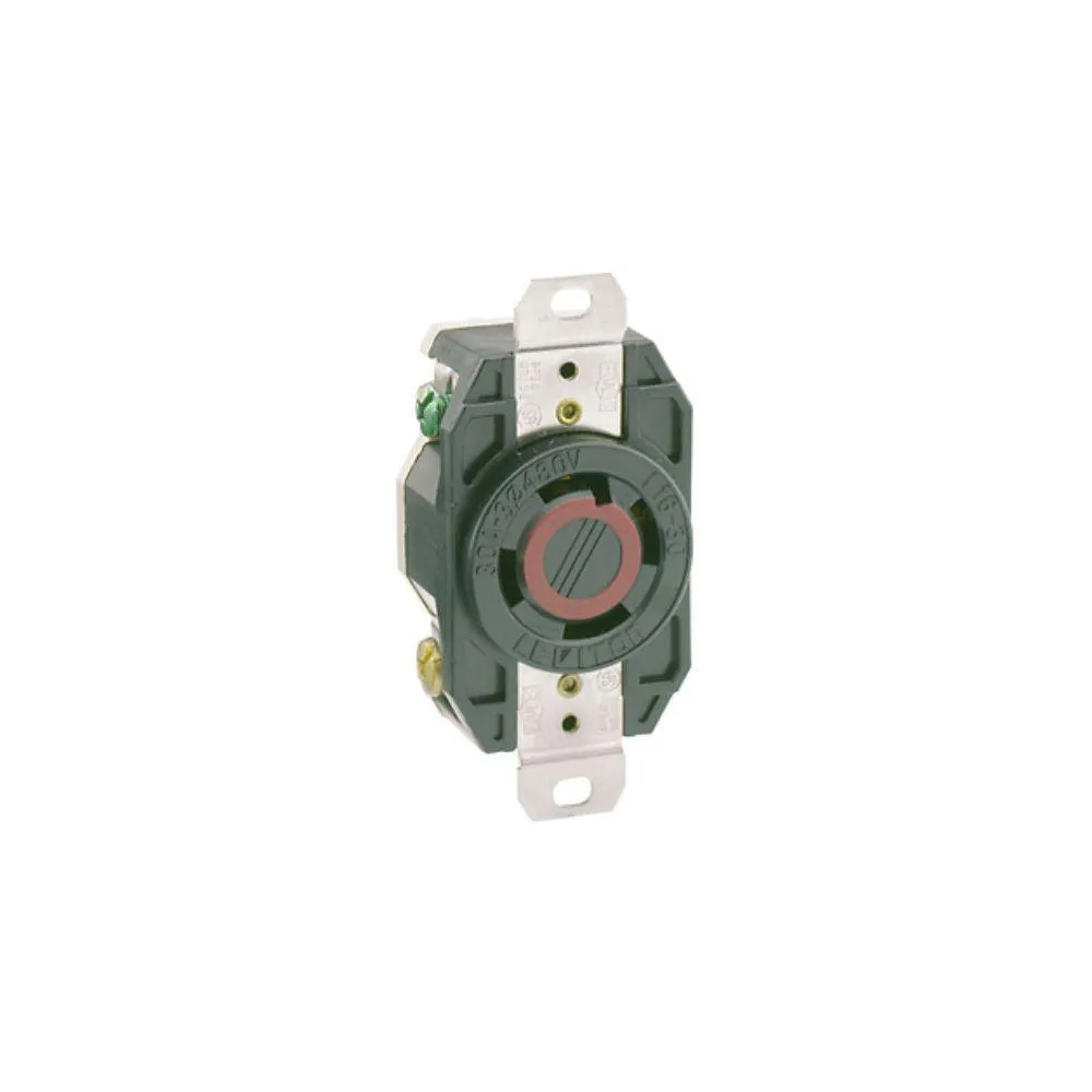 2730 Leviton 30 Amp, 480 Volt 3-Phase, NEMA L16-30R, 3P, 4W, Flush MTG Locking Receptacle- Black