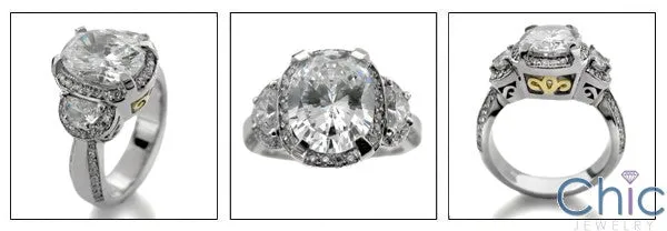 3 Ct Oval and Half Moon Cubic Zirconia 14K White Gold Engagement Ring