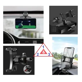 3 in 1 Car GPS Smartphone Holder: Dashboard / Visor Clamp   AC Grid Clip for FLY LIFE COMPACT (2018) - Black