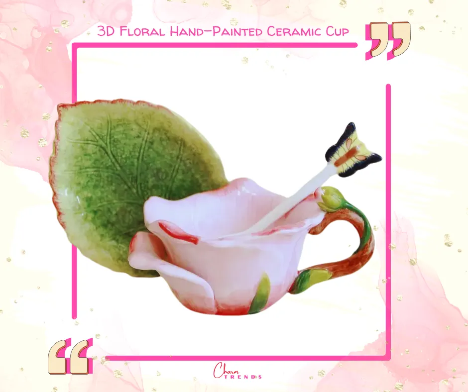 3D Floral Hand-Painted Ceramic Cup🌹