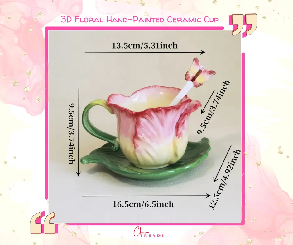 3D Floral Hand-Painted Ceramic Cup🌹