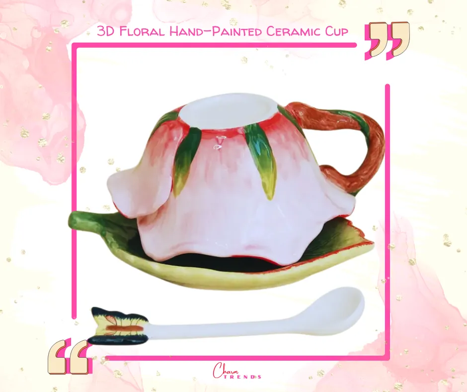 3D Floral Hand-Painted Ceramic Cup🌹