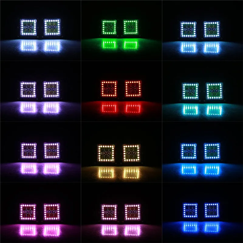 3" 18W Square LED Pods Light with RGB Halo for Jeep Off-Road Truck