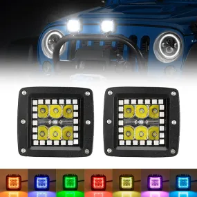 3" 18W Square LED Pods Light with RGB Halo for Jeep Off-Road Truck