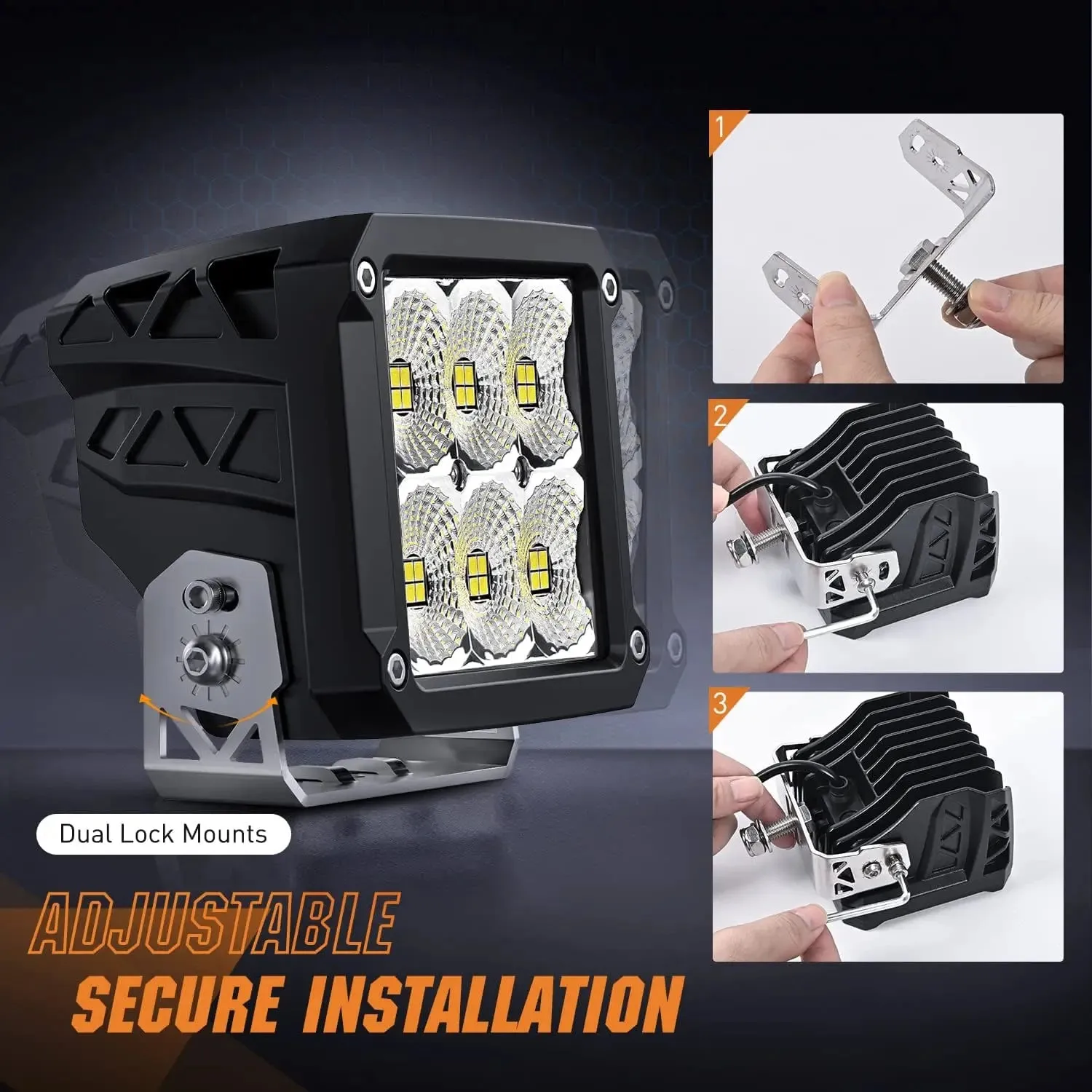 4 Inch 120W 13500LM Square Flood Built-in EMC LED Pods (Pair) | 14AWG DT Wire