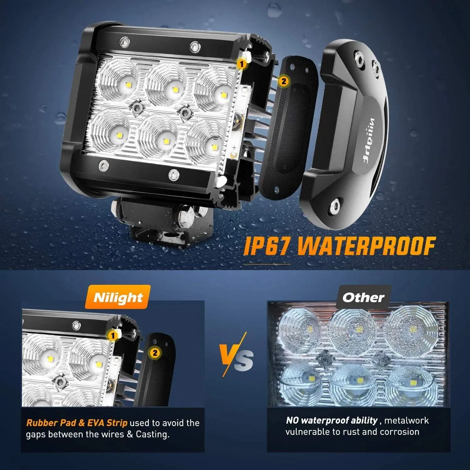 4 Inch 18W 1260LM Double Row Flood LED Pods (8PCS)