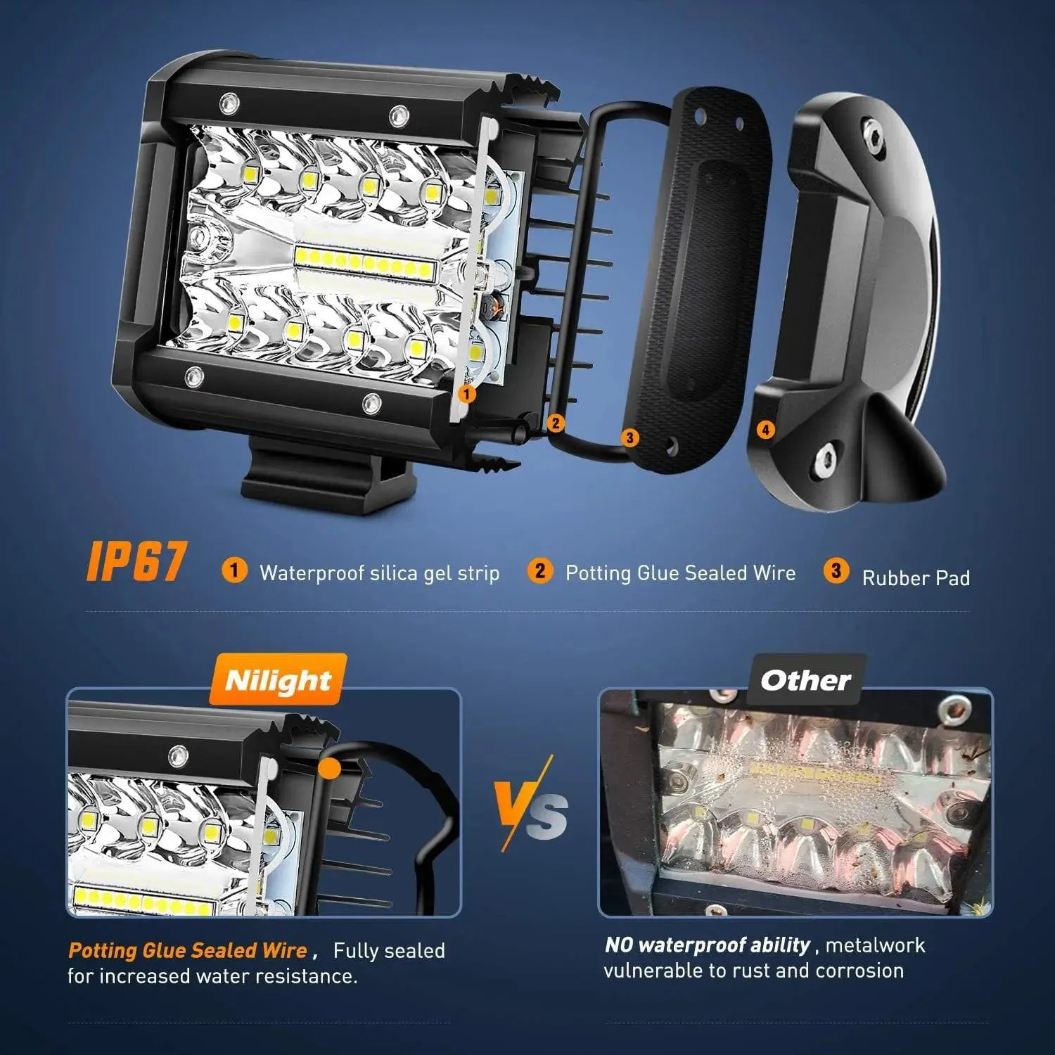 4 Inch 60W 6000LM Triple Row Spot Flood LED Pods (2 Pairs) | 16AWG Wire 3Pin Switch