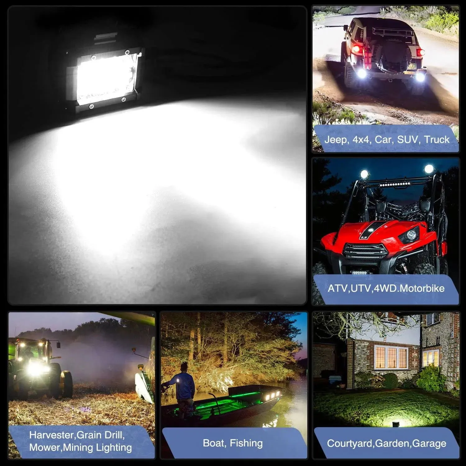 4 Inch 60W 6000LM Triple Row Spot Flood LED Pods (2 Pairs) | 16AWG Wire 3Pin Switch