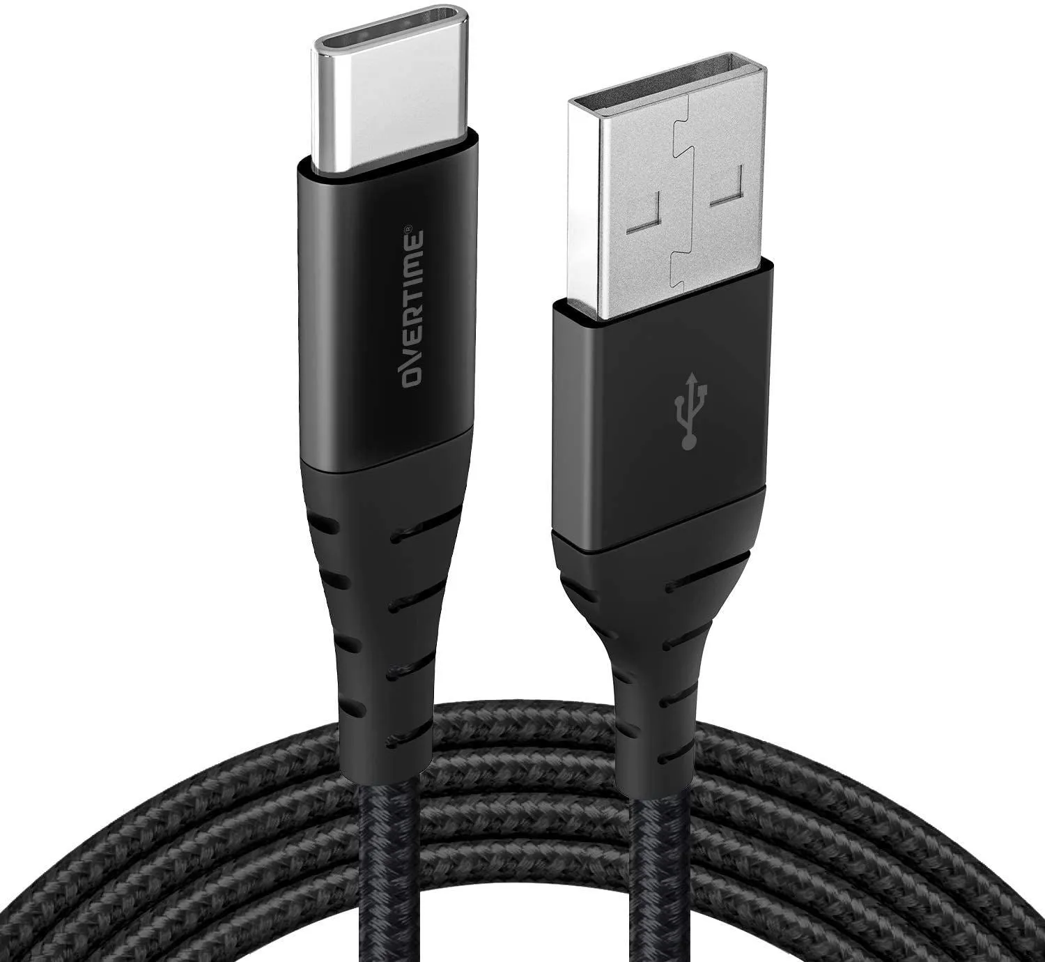 6 Ft. Overtime USB Type C Premium Braided Cable Fast Rapid Charging USB Cable Black