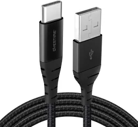 6 Ft. Overtime USB Type C Premium Braided Cable Fast Rapid Charging USB Cable Black