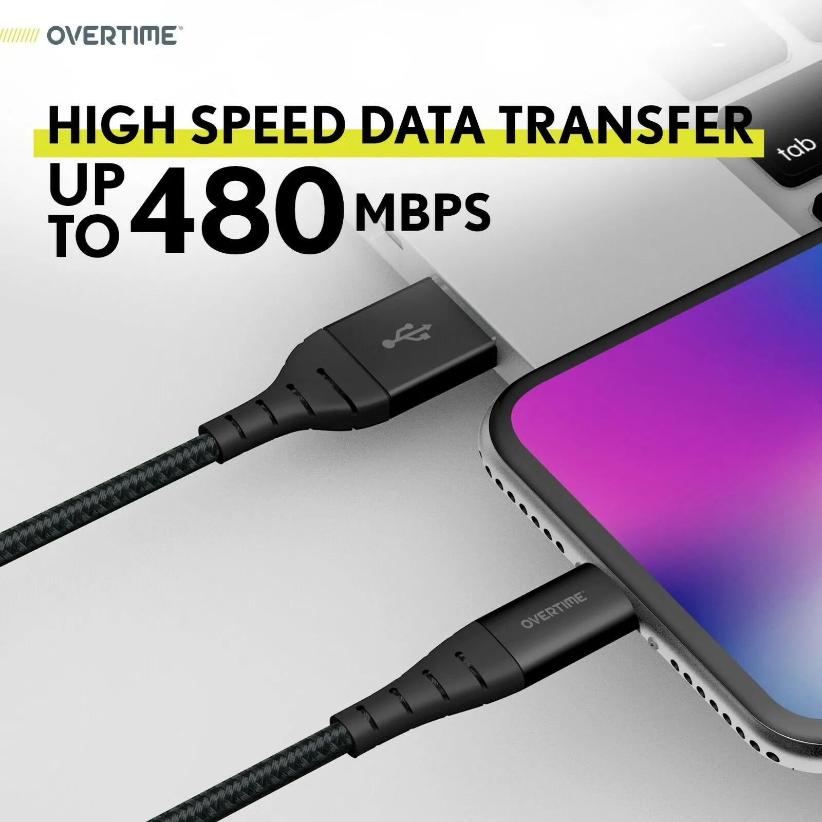 6 Ft. Overtime USB Type C Premium Braided Cable Fast Rapid Charging USB Cable Black