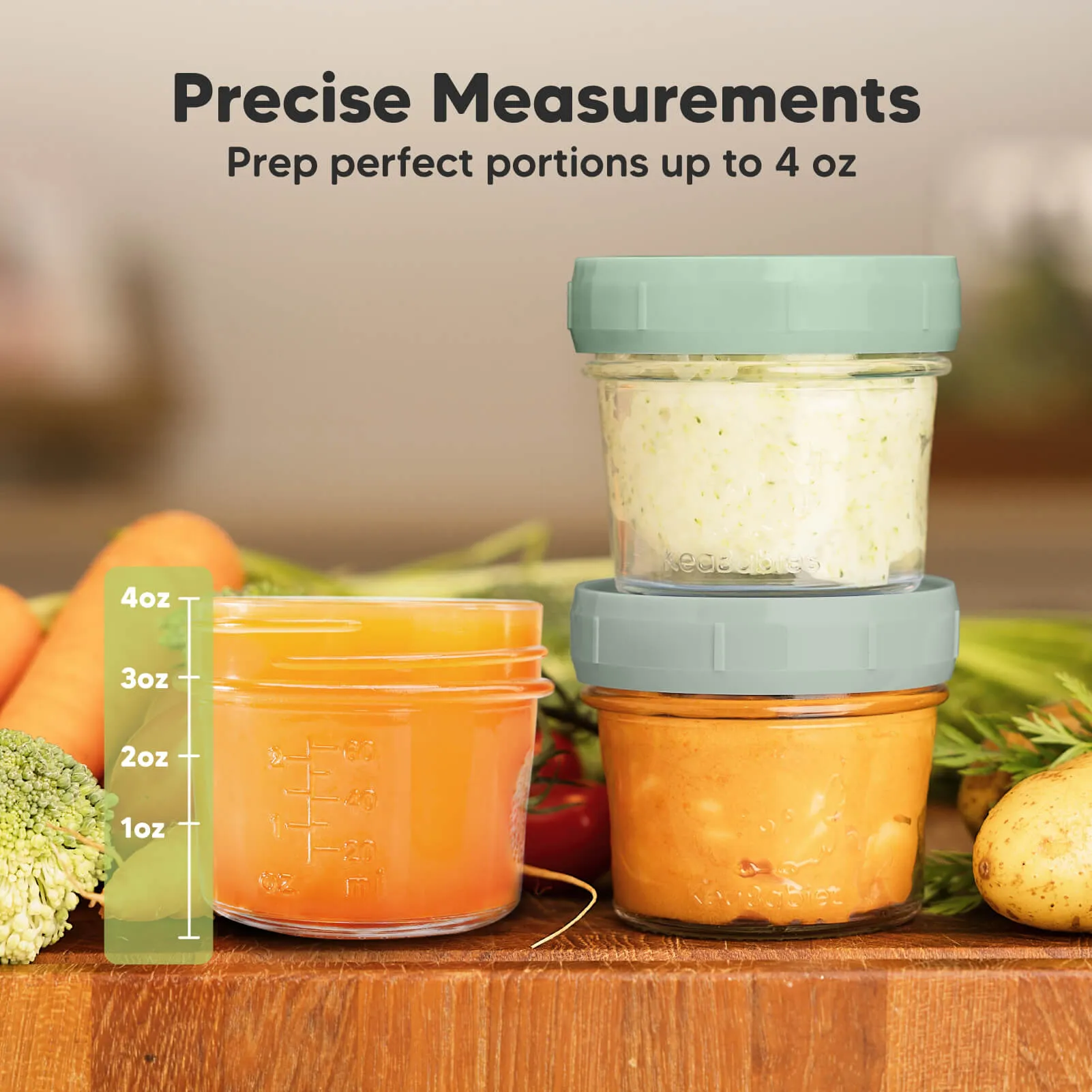 6-Pack Prep Jars Food Glass Containers (Sage)