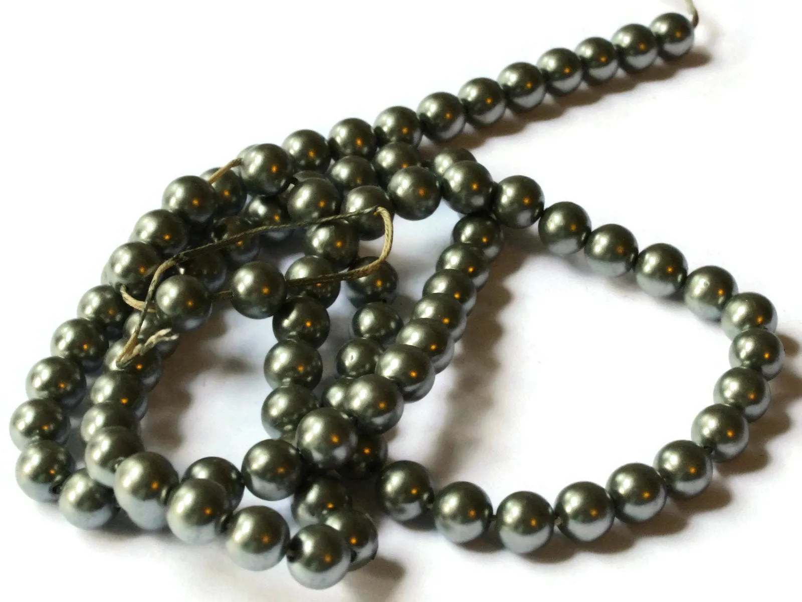 80 6mm Gray Vintage Plastic Round Faux Pearl Beads