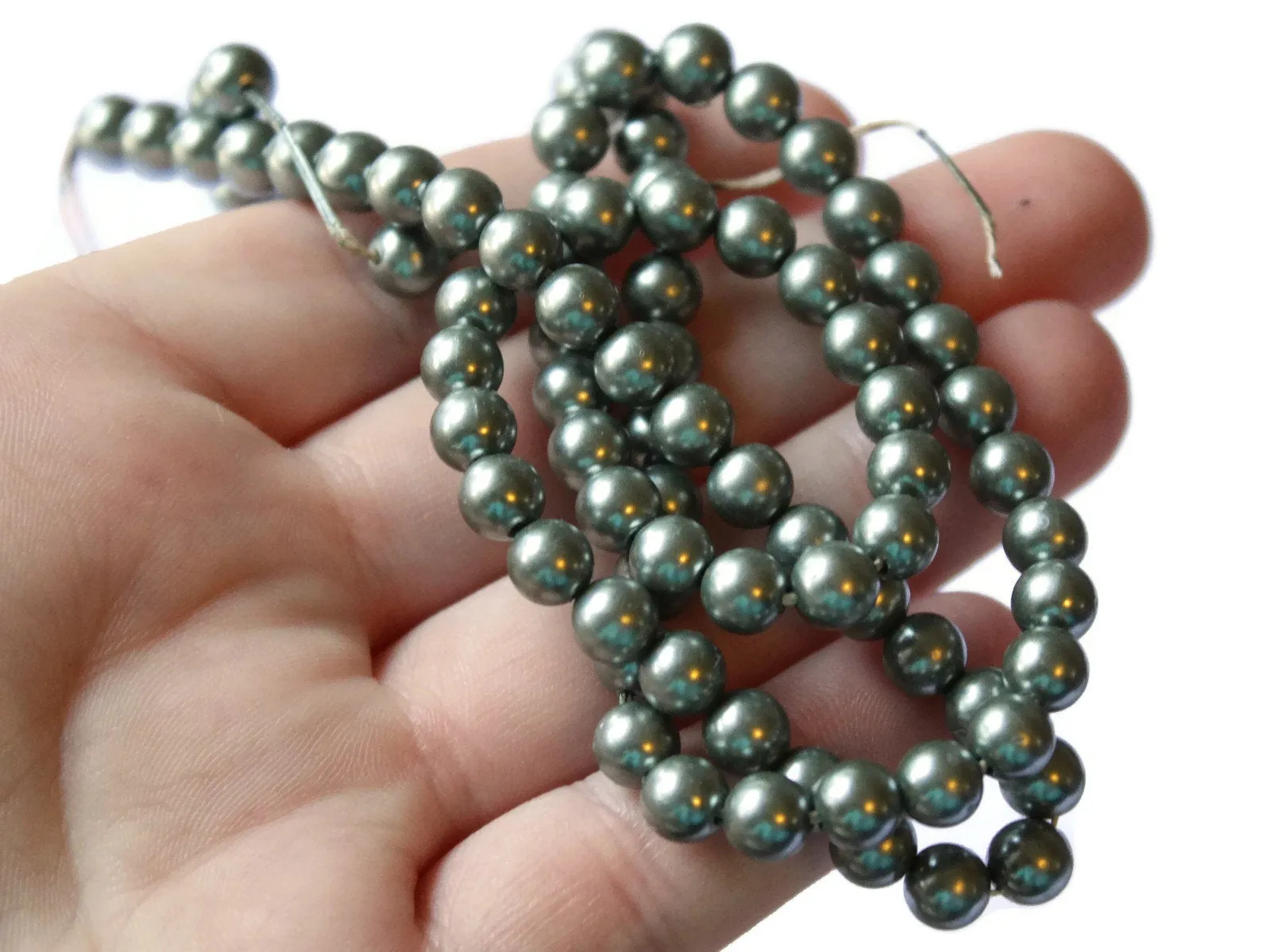 80 6mm Gray Vintage Plastic Round Faux Pearl Beads