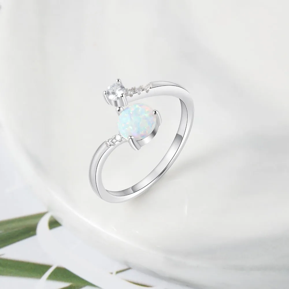 925 Sterling Silver Created Round Blue Opal Rings for Women Cubic Zirconia Adjustable Wrap Ring Wedding Jewelry (Lam Hub Fong)