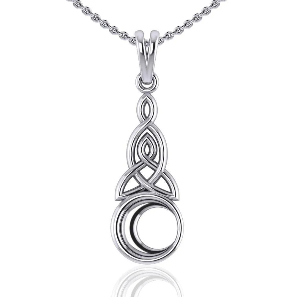 A symbolic source of lunar energy ~ Sterling Silver Celtic Crescent Moon Triquetra Pendant Jewelry TP1358