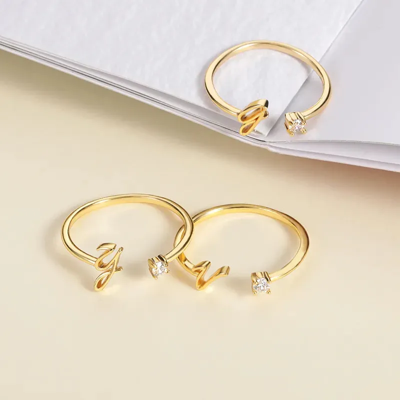 Adjustable Stainless Steel Initial Name Ring