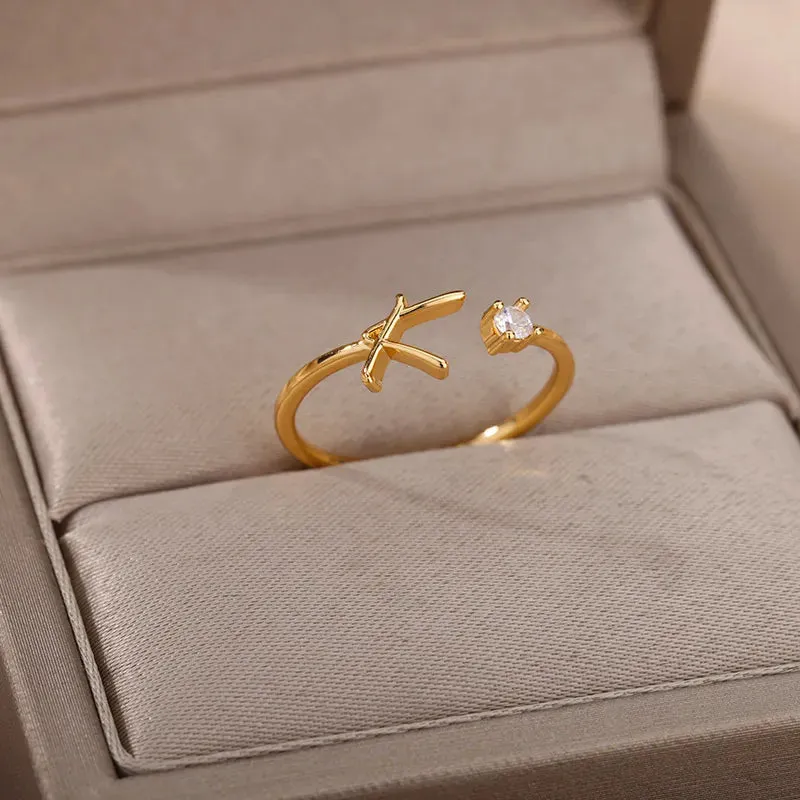 Adjustable Stainless Steel Initial Name Ring