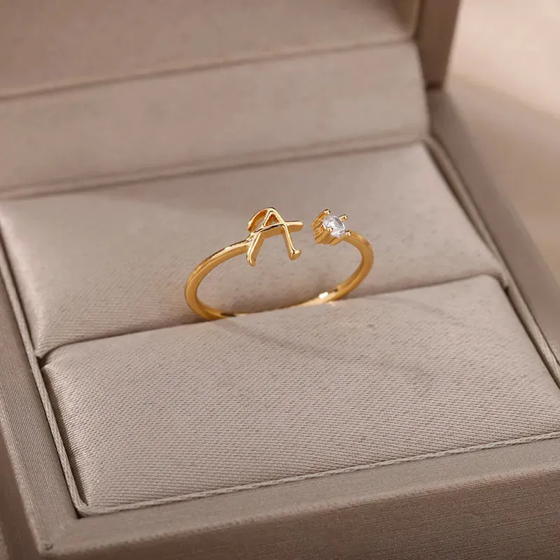 Adjustable Stainless Steel Initial Name Ring