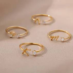 Adjustable Stainless Steel Initial Name Ring