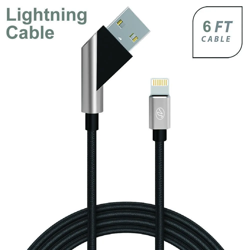 Apple iPhone 5/5S/SE 6/6S 7/8 7Plus/8Plus X/10 Fast Charge 6Ft 2.4Amp Angled Fabric Lightning USB Cable by Modes