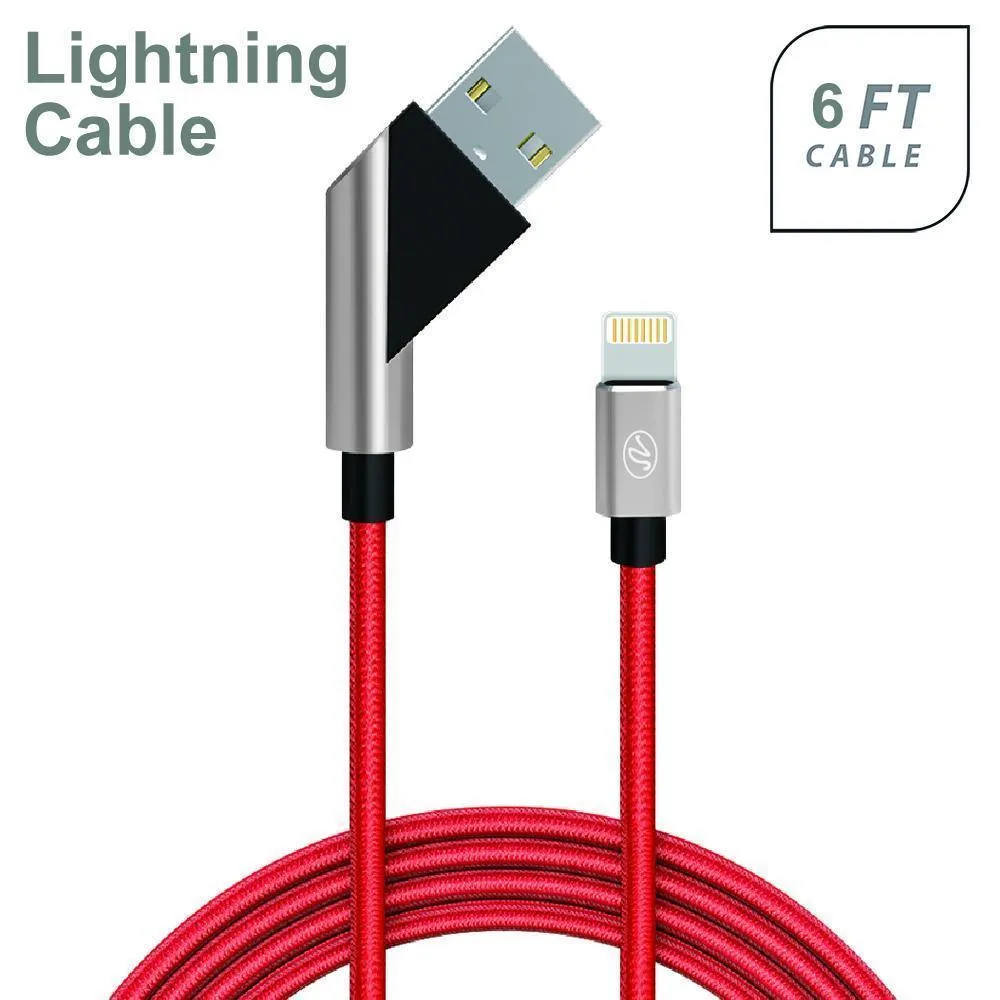 Apple iPhone 5/5S/SE 6/6S 7/8 7Plus/8Plus X/10 Fast Charge 6Ft 2.4Amp Angled Fabric Lightning USB Cable by Modes