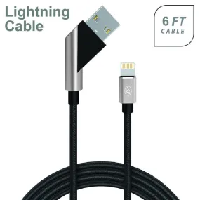 Apple iPhone 5/5S/SE 6/6S 7/8 7Plus/8Plus X/10 Fast Charge 6Ft 2.4Amp Angled Fabric Lightning USB Cable by Modes