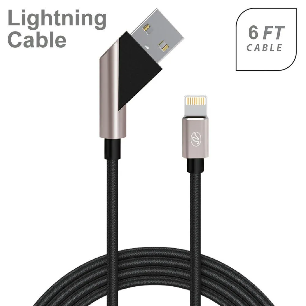 Apple iPhone 5/5S/SE 6/6S 7/8 7Plus/8Plus X/10 Fast Charge 6Ft 2.4Amp Angled Fabric Lightning USB Cable by Modes