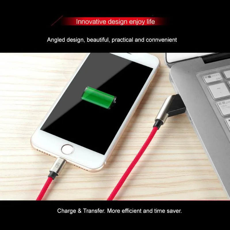 Apple iPhone 5/5S/SE 6/6S 7/8 7Plus/8Plus X/10 Fast Charge 6Ft 2.4Amp Angled Fabric Lightning USB Cable by Modes