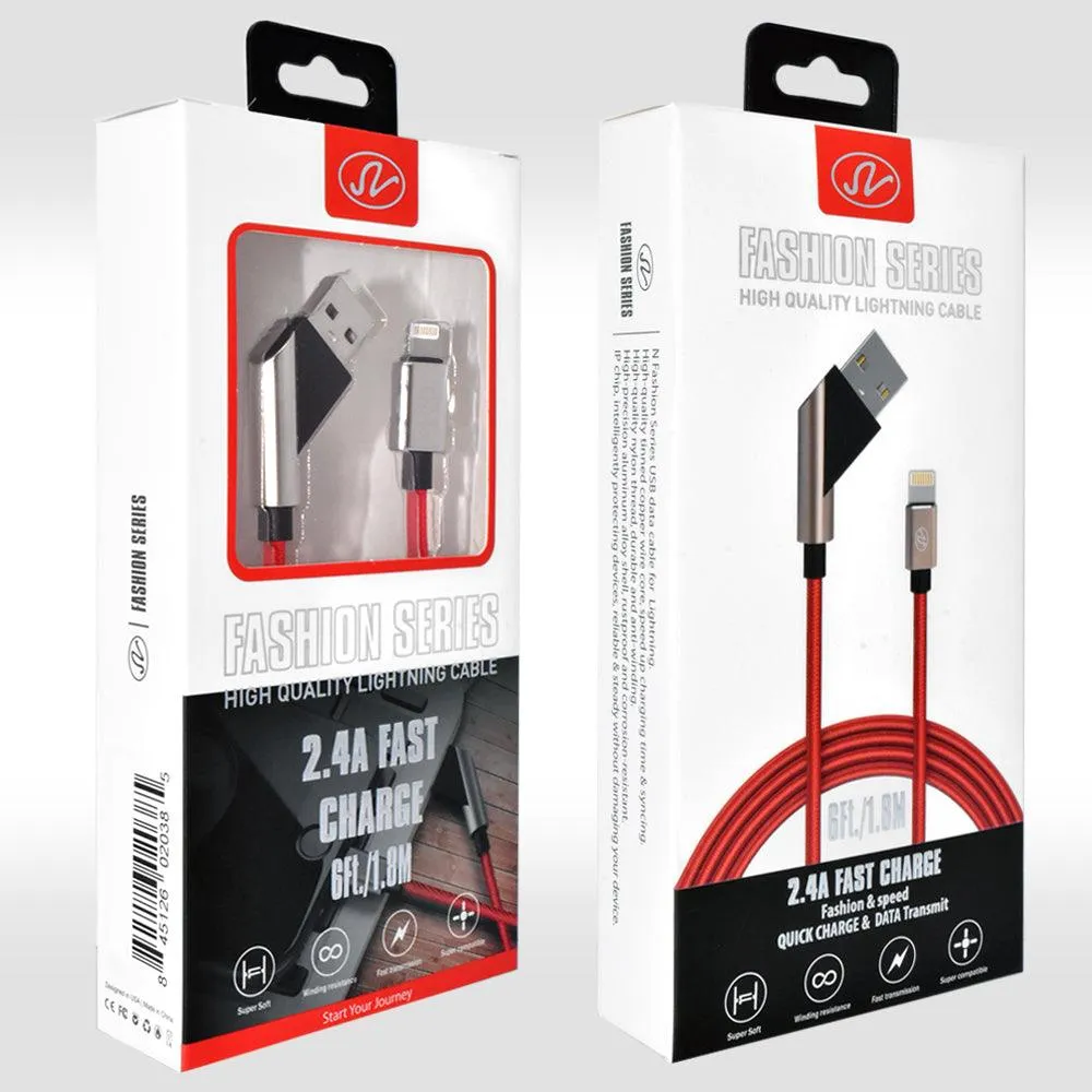 Apple iPhone 5/5S/SE 6/6S 7/8 7Plus/8Plus X/10 Fast Charge 6Ft 2.4Amp Angled Fabric Lightning USB Cable by Modes