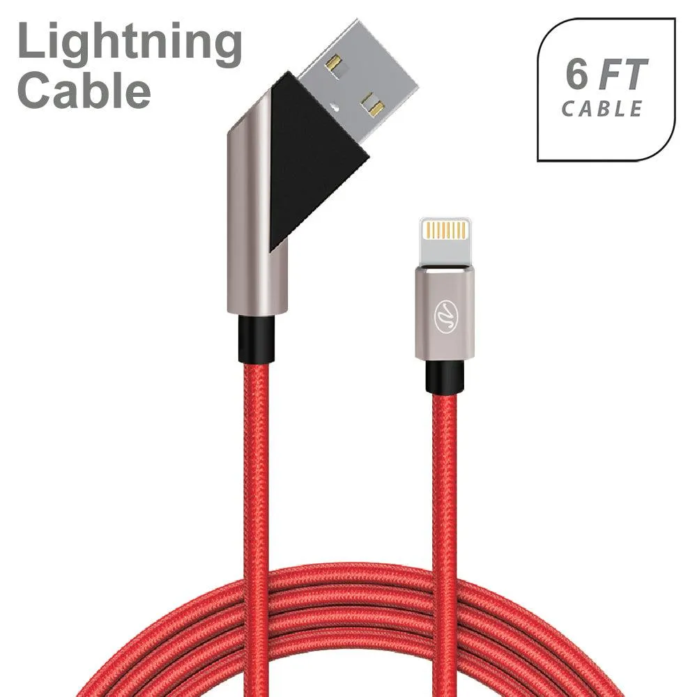 Apple iPhone 5/5S/SE 6/6S 7/8 7Plus/8Plus X/10 Fast Charge 6Ft 2.4Amp Angled Fabric Lightning USB Cable by Modes