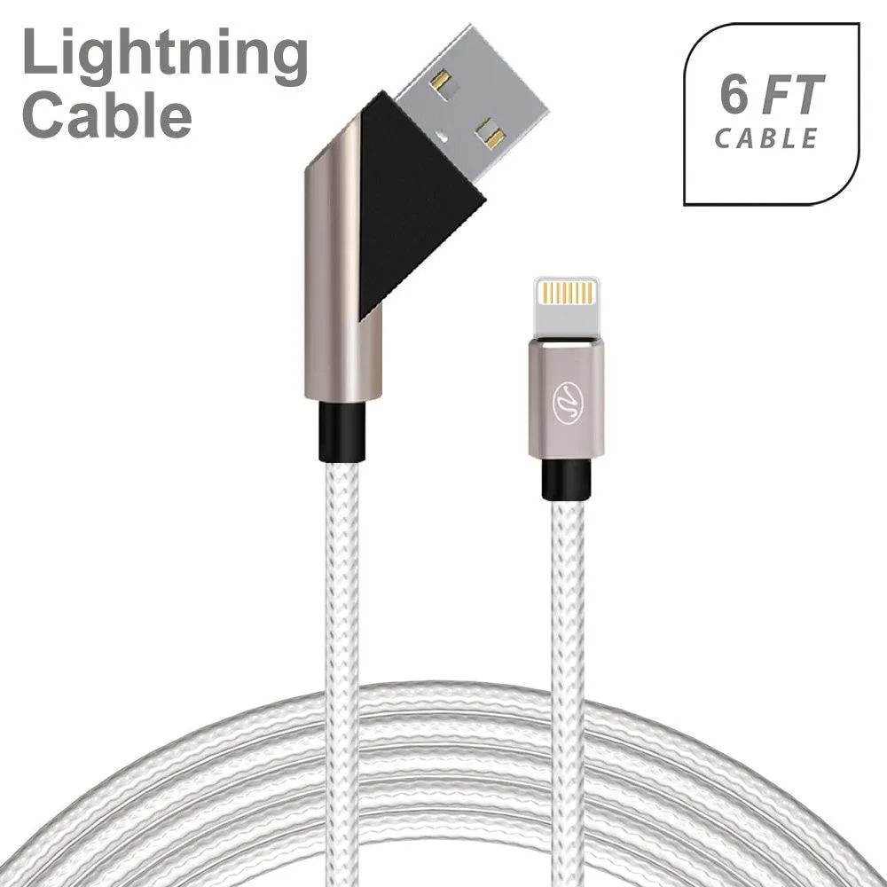 Apple iPhone 5/5S/SE 6/6S 7/8 7Plus/8Plus X/10 Fast Charge 6Ft 2.4Amp Angled Fabric Lightning USB Cable by Modes