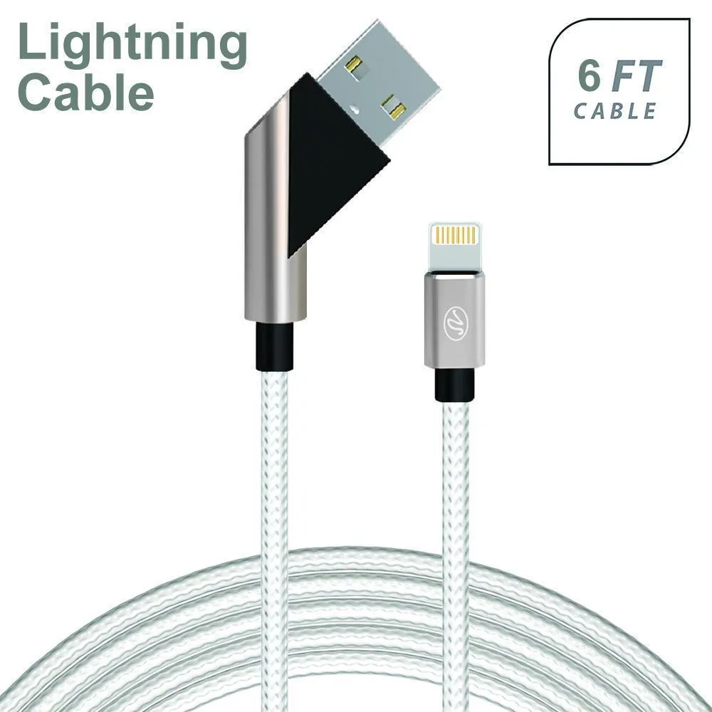 Apple iPhone 5/5S/SE 6/6S 7/8 7Plus/8Plus X/10 Fast Charge 6Ft 2.4Amp Angled Fabric Lightning USB Cable by Modes