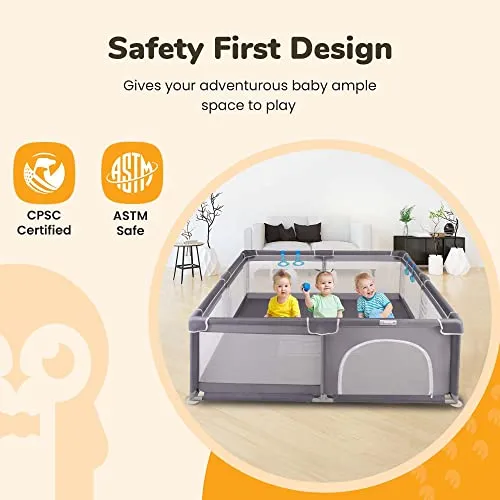 Baby Playpen for Babies and Toddlers with Mat, 50x50 inch Large Baby Playard No Gaps for Indoor & Outdoor, Playpen with Bag, with Playmat, Anti-Slip Base, Li'l Pengyu