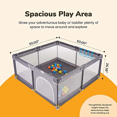 Baby Playpen for Babies and Toddlers with Mat, 50x50 inch Large Baby Playard No Gaps for Indoor & Outdoor, Playpen with Bag, with Playmat, Anti-Slip Base, Li'l Pengyu