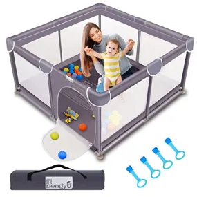 Baby Playpen for Babies and Toddlers with Mat, 50x50 inch Large Baby Playard No Gaps for Indoor & Outdoor, Playpen with Bag, with Playmat, Anti-Slip Base, Li'l Pengyu