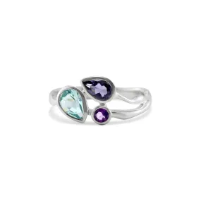 Banyan Blue Topaz, Iolite and Amethyst Silver Ring