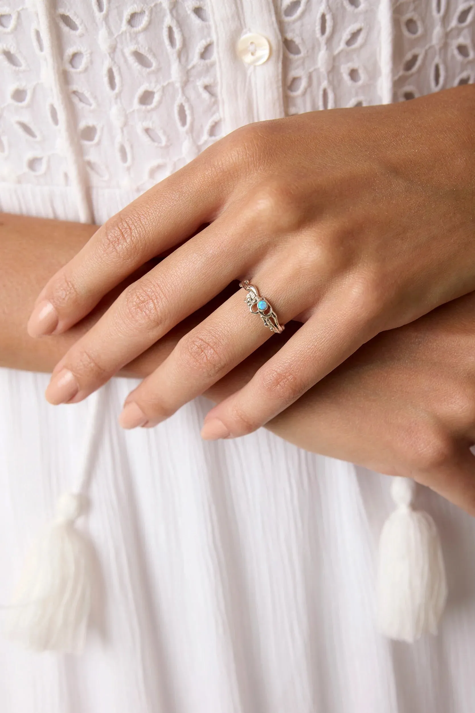 Banyan Contemporary Flower and Opal Heart Ring