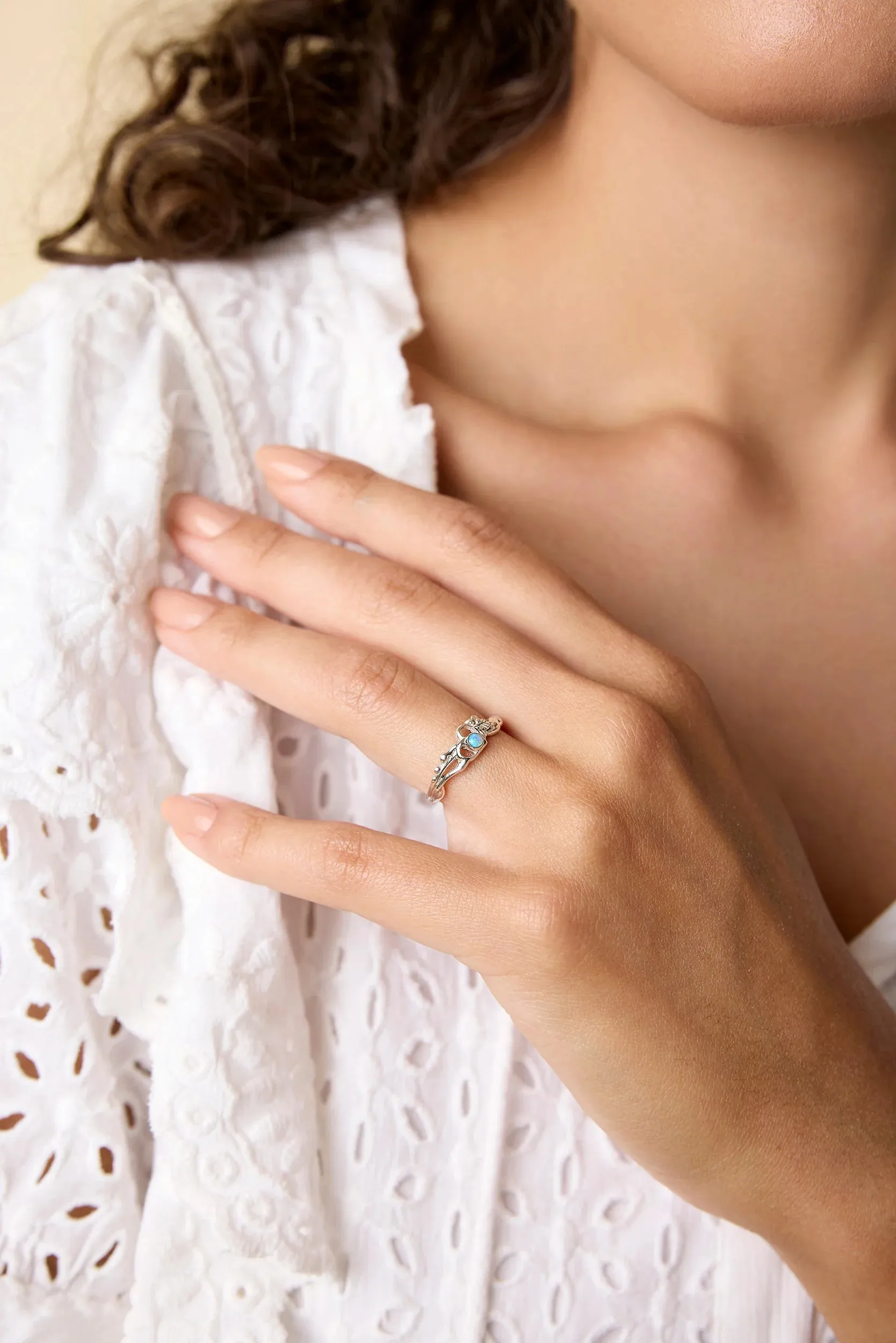 Banyan Contemporary Flower and Opal Heart Ring
