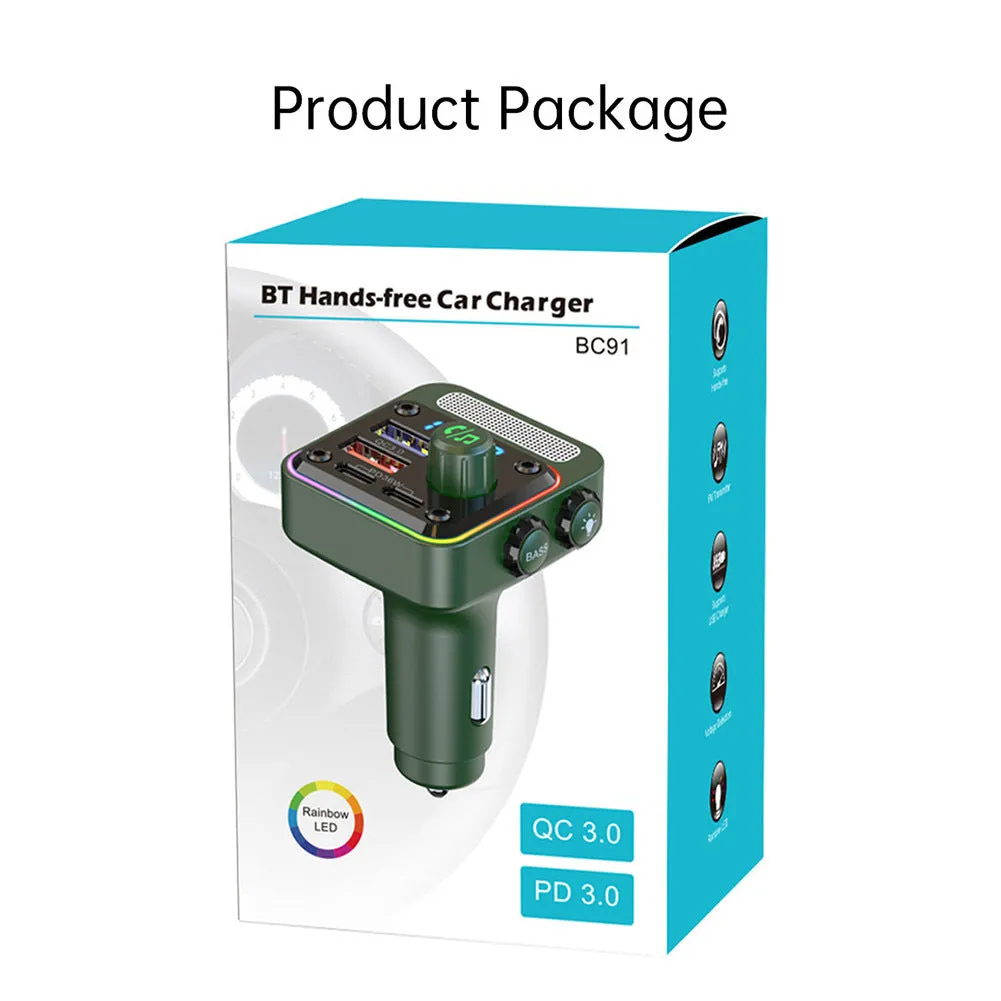 BC91 FM Transmitter For Car Dual PD QC3.0 Fast Car Charger HIFI