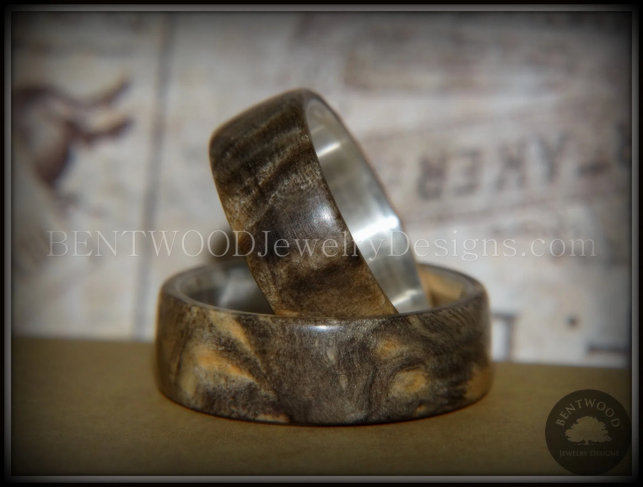 Bentwood Rings Set - "Midwest" Buckeye Burl on Silver Core Classic Wood Ring Bands