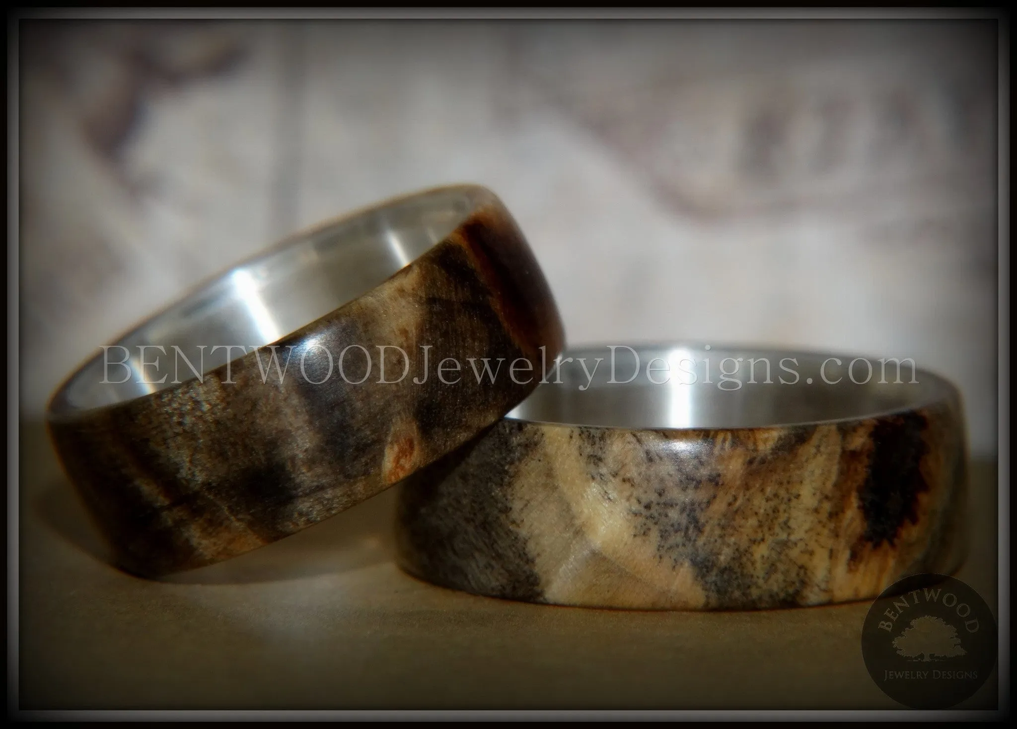 Bentwood Rings Set - "Midwest" Buckeye Burl on Silver Core Classic Wood Ring Bands