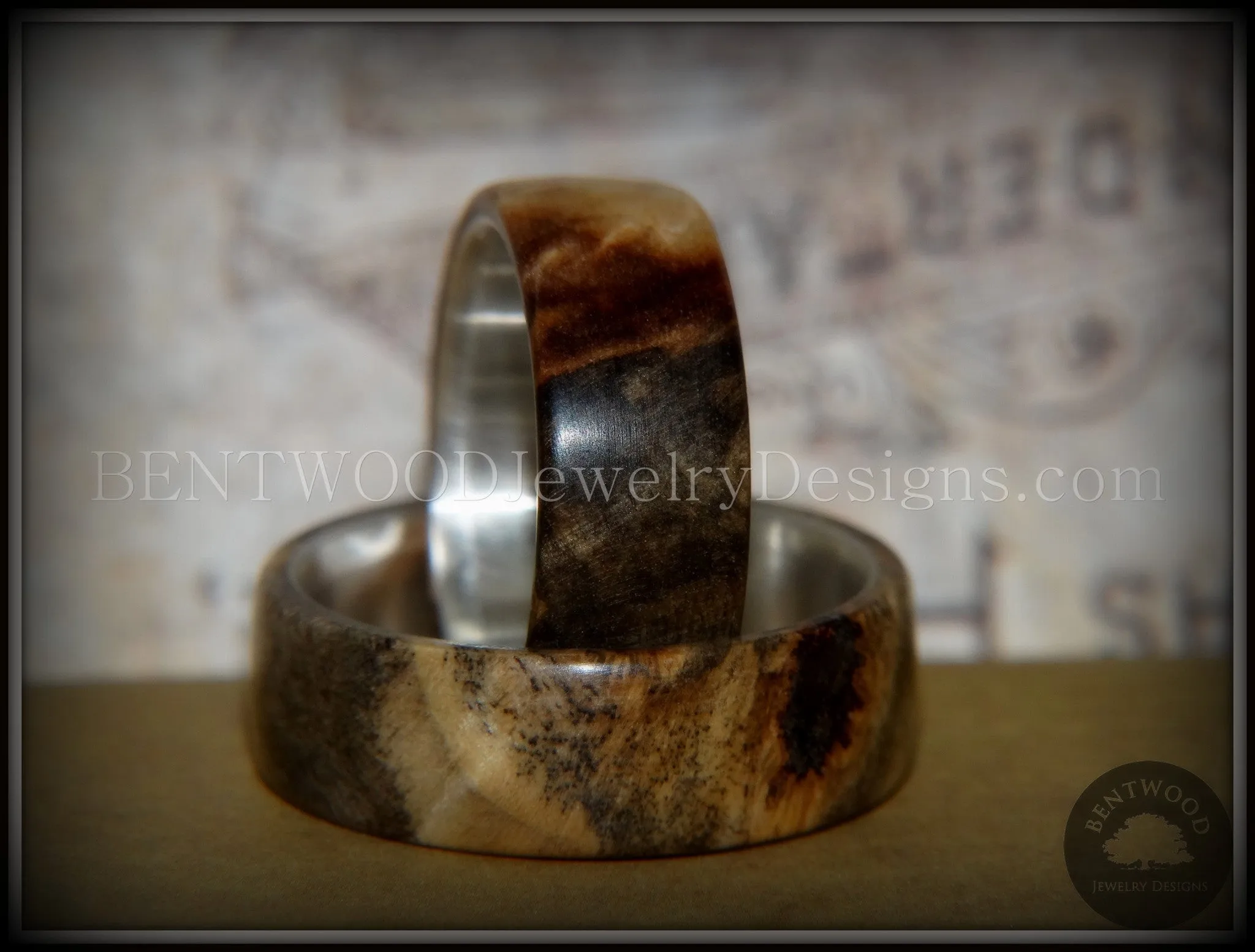 Bentwood Rings Set - "Midwest" Buckeye Burl on Silver Core Classic Wood Ring Bands