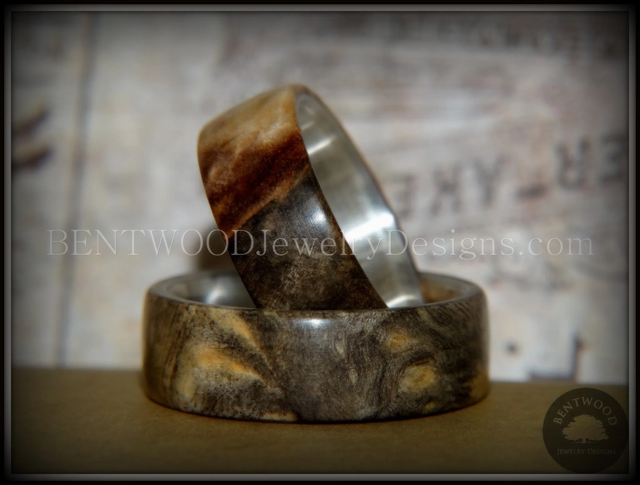 Bentwood Rings Set - "Midwest" Buckeye Burl on Silver Core Classic Wood Ring Bands