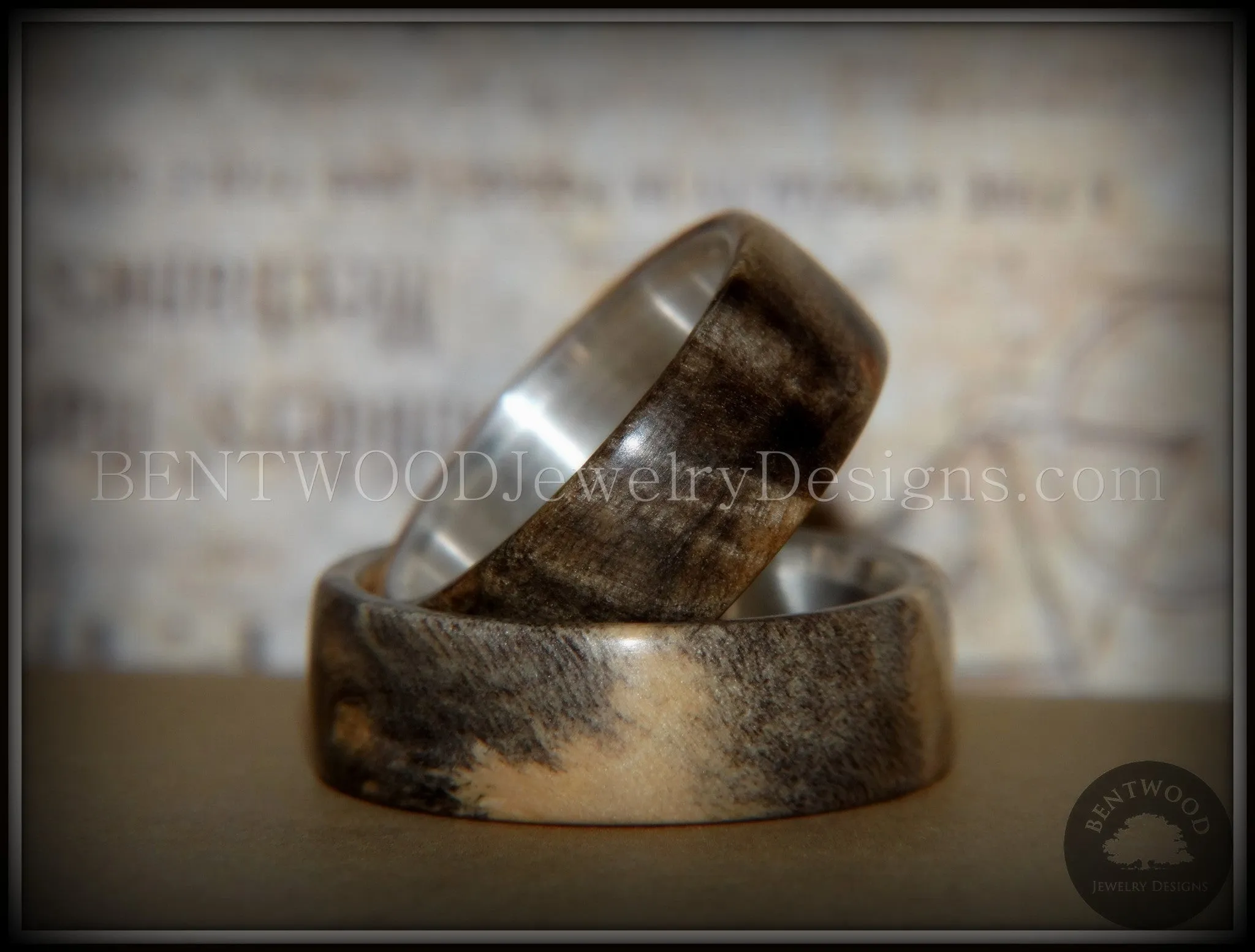 Bentwood Rings Set - "Midwest" Buckeye Burl on Silver Core Classic Wood Ring Bands