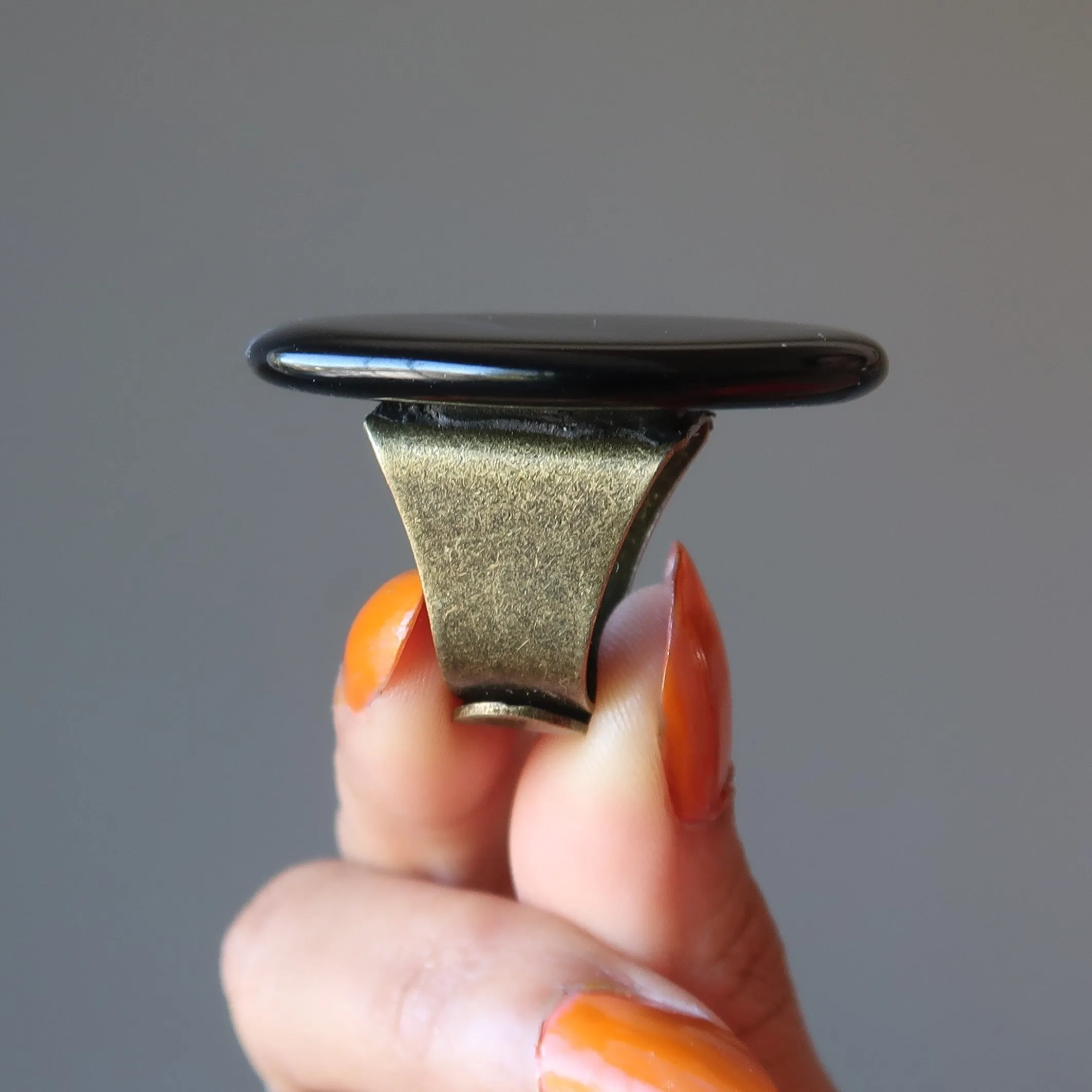 Black Agate Ring Large-in-Charge Power Stone Adjustable Bronze