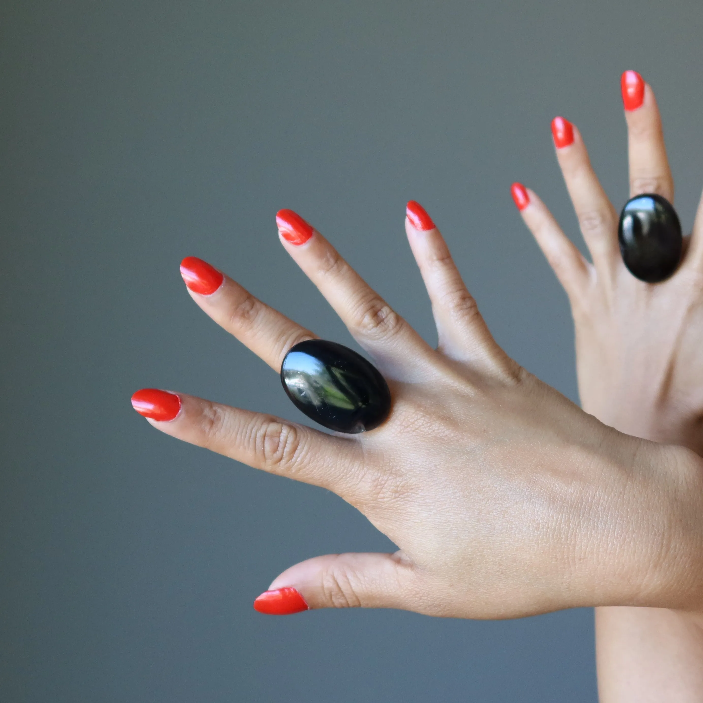 Black Agate Ring Large-in-Charge Power Stone Adjustable Bronze